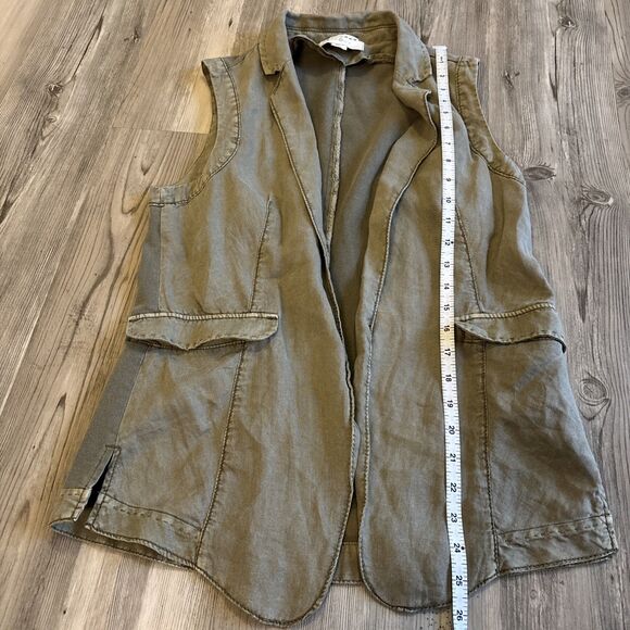Marrakech By Anthropologie Womens Army Green Open Collared Linen Vest XSmall - Picture 7 of 13
